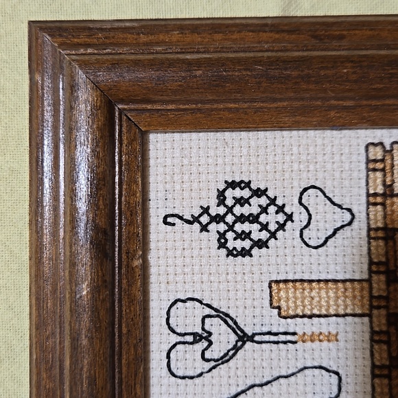 Cross-stitch Country Theme Picture Wall Hanging Cat Primitive Folk Art Rustic - Picture 8 of 17